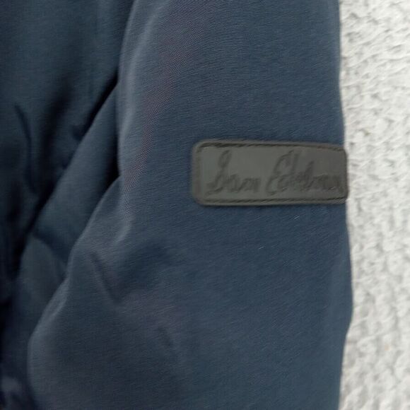 Sam Edelman Coat Womens Medium Navy Blue Mid Length Down Parka Jacket Fur Hood - Picture 4 of 9